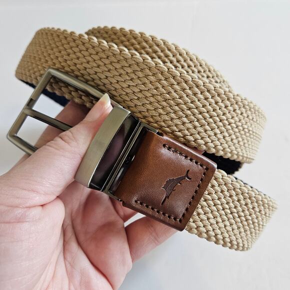 Tommy Bahama Stretch Braided Reversible Belt Navy Tan Men's Large X-Large Casual - Picture 1 of 8